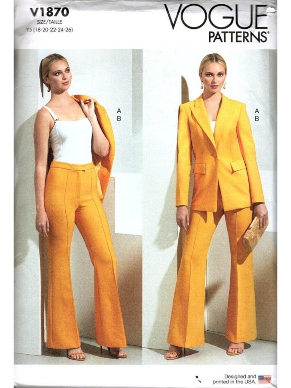 Vogue V1870 Womens 18 to 26 Jacket and Pants Uncut Sewing Pattern New